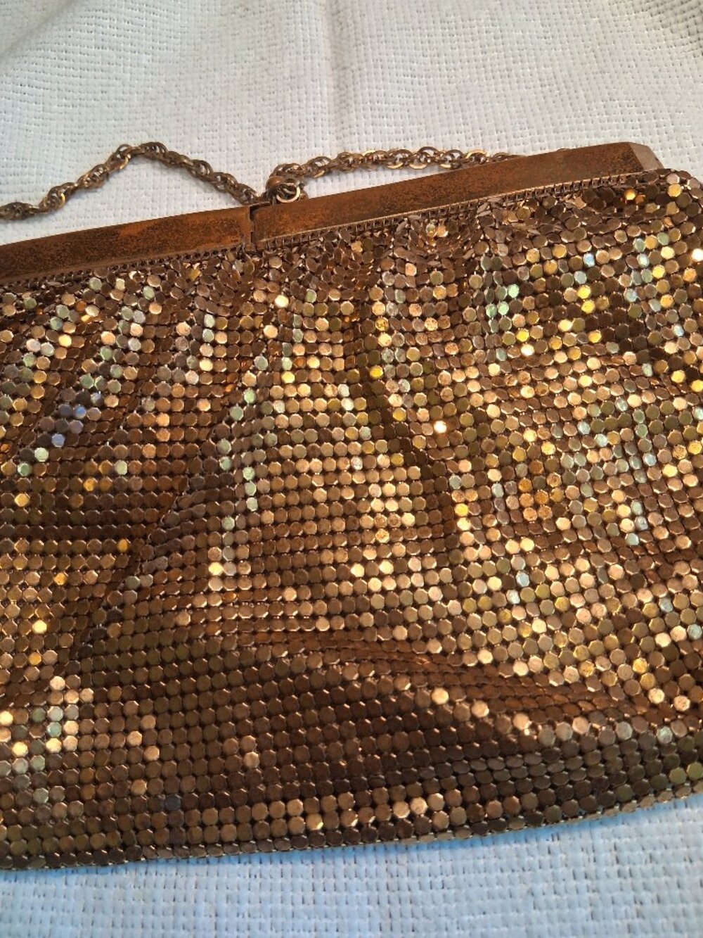 🌟Vintage White & Davis Gold Mesh Evening Bag –👄 1940s Kiss‑Lock Purse